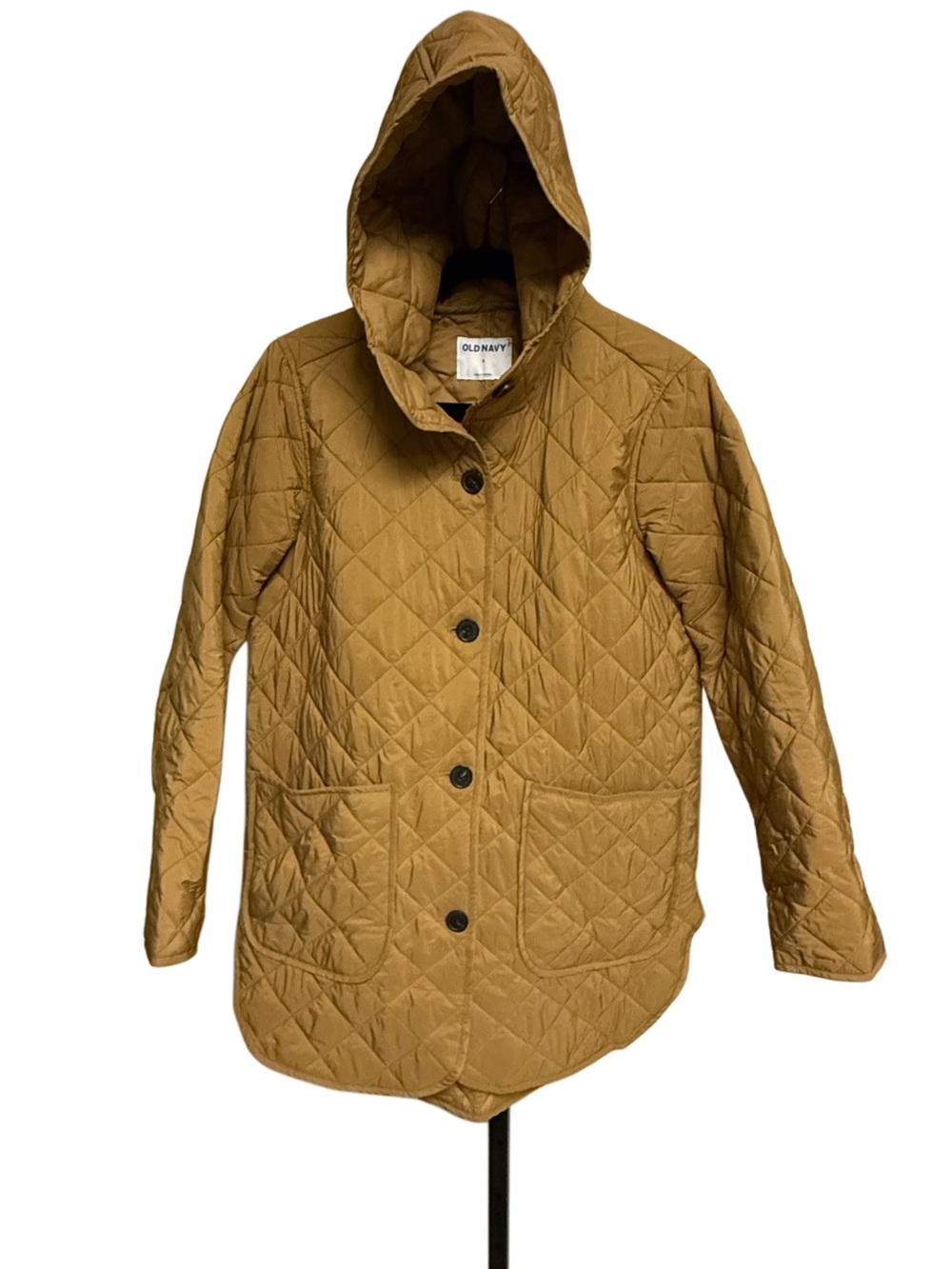 Old Navy Quilted Hooded Puffer Jacket Womens Size S Camel Brown Outdoor Hiking